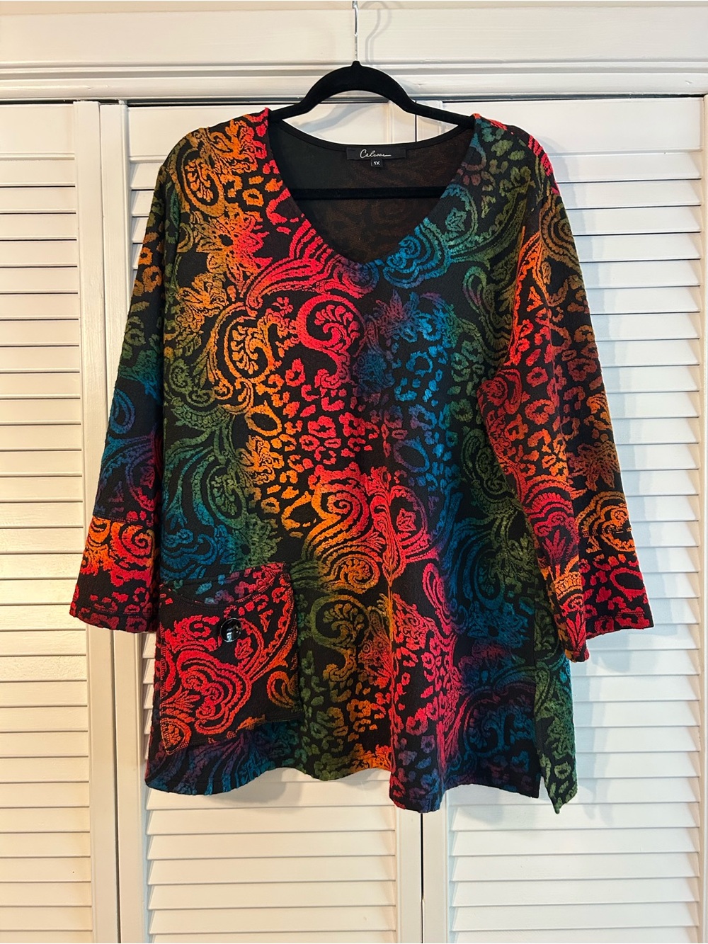Calessa Multi Color Textured V-Neck Tunic Size 1X